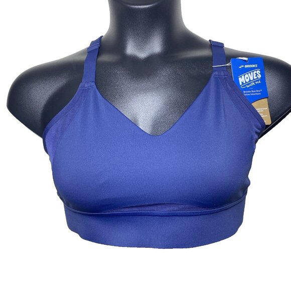 Brooks 40 A/B Run Drive Interlace Navy Sports Bra Compression Quick Dry Woven - Picture 10 of 10